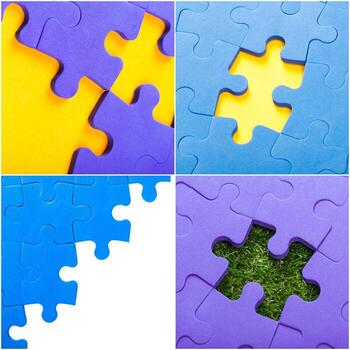 Colorful puzzle pieces with missing sections highlight creativity and problem-solving skills photo