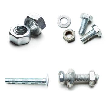 Various metal fasteners displayed on a clean surface for hardware identification and selection photo