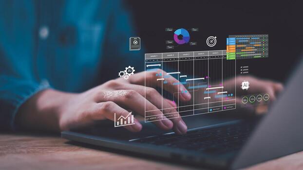 Digital innovation and artificial intelligence transforming modern business strategy, enabling advanced project planning, data-driven insights, and smart solutions for corporate success. photo