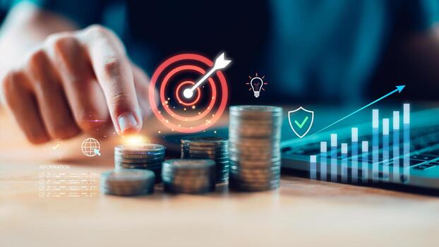 Concept of smart financial planning, digital wealth growth, and data-driven decision-making. Ideal for fintech campaigns, business content, and technology-driven investment presentations. photo