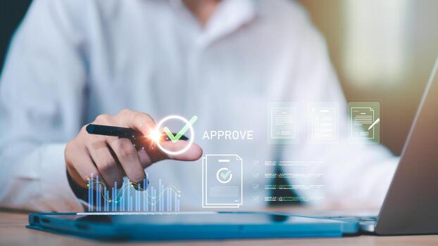 Conceptual image representing digital workflow, document approval automation, streamlined business operations. Ideal for showcasing paperless processes and organizational efficiency ,e-signature photo