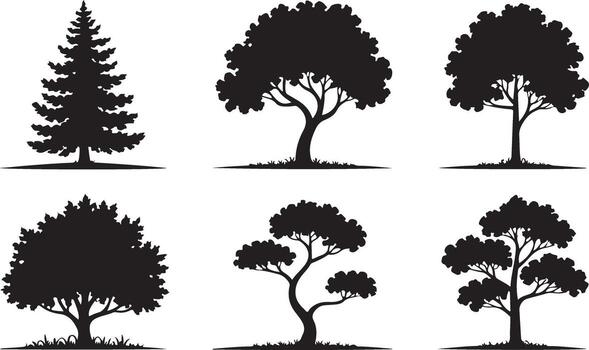 Diverse Tree Silhouette Set A Collection of Various Tree Shapes for Landscape Illustrations vector