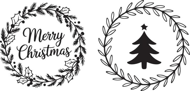 Elegant Holiday Wreath with Merry Script Text for Festive Greetings and Seasonal Decor Projects vector