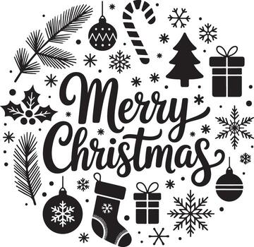 Elegant Winter Holiday Circle Composition with Script Text and Decorative Elements on Transparent Background vector