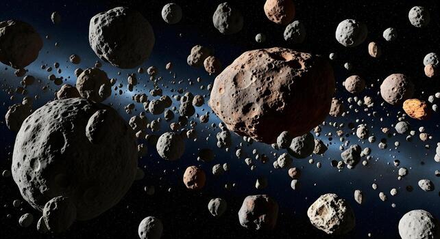 A dense field of asteroids floating in space photo