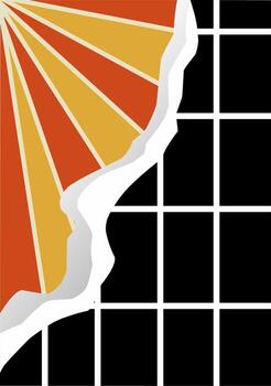 Abstract Graphic Collage With Sunburst Pattern And Grid Overlay In Bold Colors vector