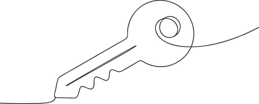Single line drawing a key with a circular bow serrated bit continous line art object vector