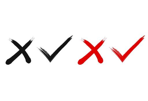 check, mark, cross, icon, set, symbol, yes, no, approve, reject, green, tick, red, x, sign, hand, drawn, correct, wrong, choice vector