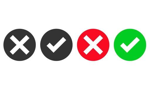check marks and cross mark icon set. Yes, no sign. Approve and reject symbols. Green Tick and Red X Sign vector