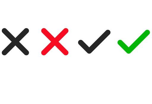 check mark and cross mark icon set. Yes, no sign. Approve and reject symbol. Green Tick and Red X Sign vector