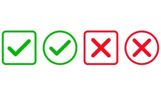 hand drawn check mark and cross mark icon set. Yes no sign. Approve and reject symbol. Green Tick and Red X Sign vector