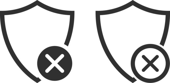 shield icon with cross mark symbol. cross mark with protection security shield icons. vector