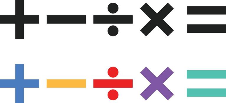 mathematical symbol icon set. Plus, minus, Multiply, division sign. Calculator button symbol vector