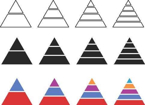 Colorful Triangular pyramid. 2, 3, 4, 5 level Triangular pyramid template. pyramid chart graph vector