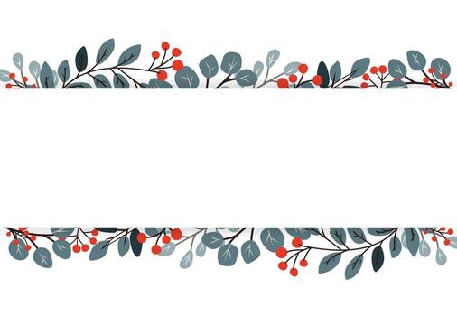 A white banner or background with empty space for text in a frame of winter branches and red berries. A horizontal banner for your advertising. A winter greeting card. vector