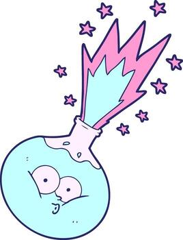 humano hecho dibujos animados poción explotando en brillante neón color vector