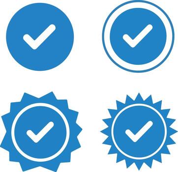 Blue checkmark icons in various geometric and circular shapes tick correct vector