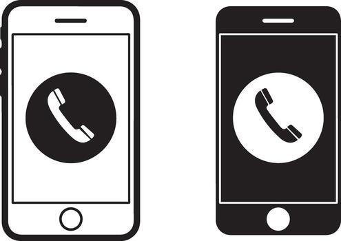 smartphone icons with phone receiver symbol on white and black backgrounds call vector