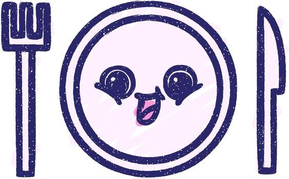 human made Dinner Set Chalk Drawing in bright neon color vector