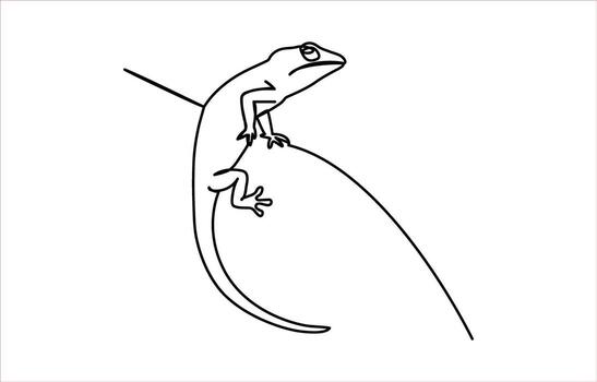Single line drawing of a gecko on a branch vector