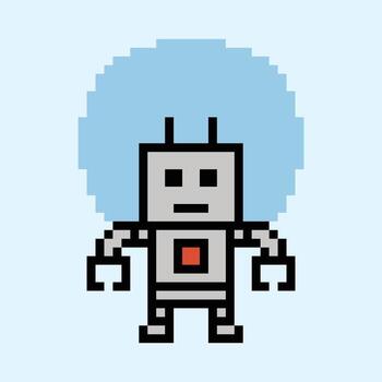 Cartoon art of robot ai robotic chat bot computer mind 8 bit clever. vector