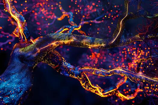 Digital Rendering of Luminous Branch Network with Particle Effects photo