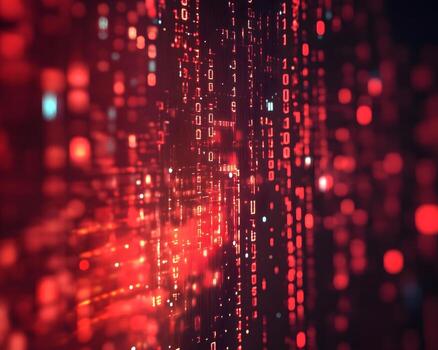 Digital Data Stream Background with Binary Code Visual Effects in a Vibrant Red Hue photo