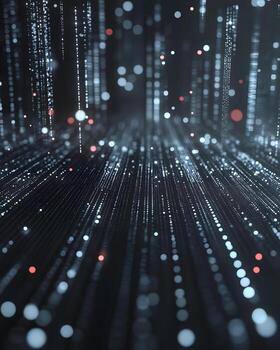 Dynamic Visual Representation of Data Flow with Bright Particles and Glowing Lines in Dark Atmosphere photo
