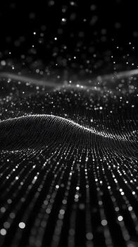 Abstract Wave Patterns in Black and White with Glowing Dots Creating a Digital Landscape photo