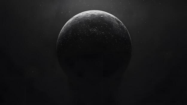 Mysterious Dark Sphere with Textured Surface Surrounded by Misty Atmosphere in Abstract Setting photo