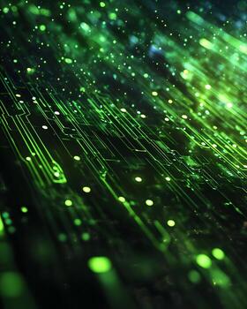 Abstract Technological Background with Green and Black Colors Representing Cyber Spaces and Data Structures photo