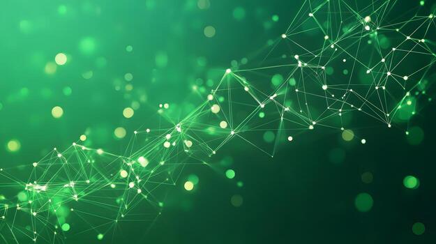 Abstract Green Digital Network Connection with Glowing Nodes and Background Bokeh Effect photo