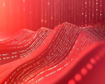 Abstract Digital Landscape with Waves of Data Visualization in Red and White Patterns photo