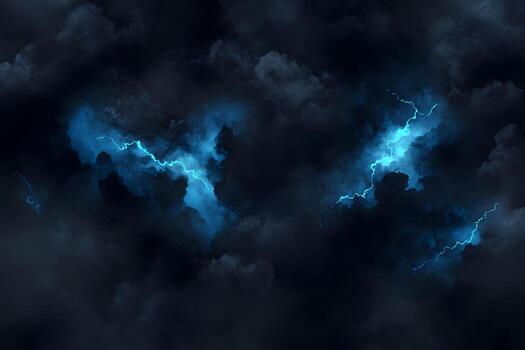 Digital Image of Two Lightning Strikes in Dark Clouds photo