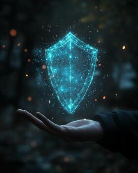 Digital Particle Shield on Open Palm photo