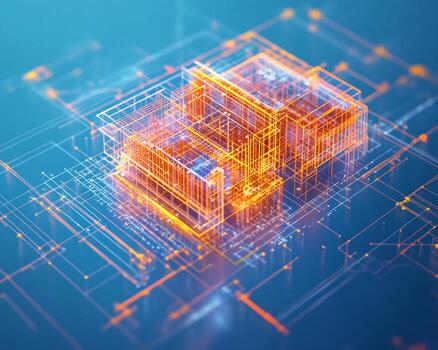 Digital Wireframe Structure on Circuit Background photo