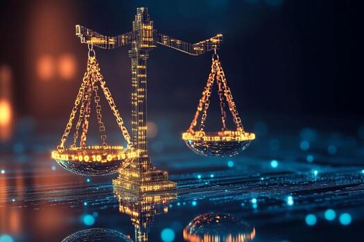 Digital Scales of Justice Binary Code Representation photo