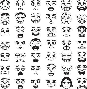 Faces with Emotions Collection Pattern of Expressions with Line Drawings vector