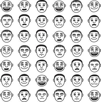 Collection of Simple Faces with Different Emotions Expressions Pattern Designs vector