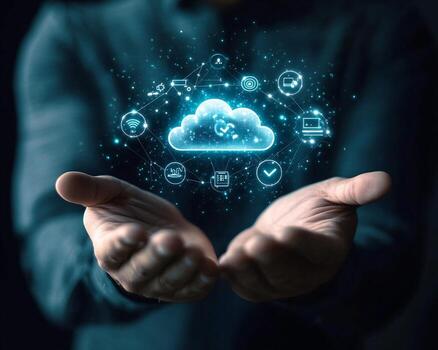 Hands Holding Cloud Computing Data Network Icon photo