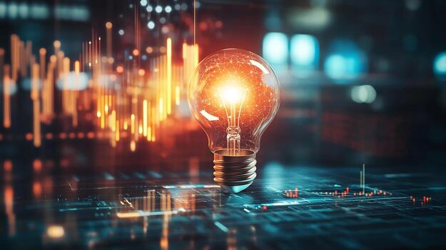 Illuminated Lightbulb on Digital Interface with Data Visualizations photo