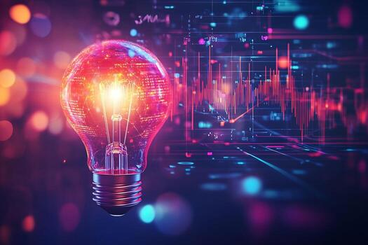 Illuminated Lightbulb with Digital Data Visualization photo