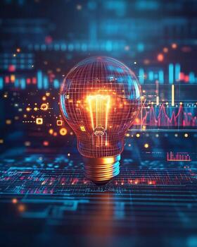 Illuminated Lightbulb on Digital Data Interface photo