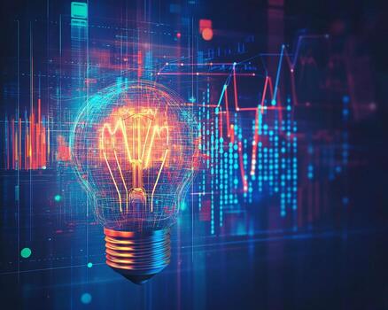 Lightbulb with Digital Data Visualization Background photo