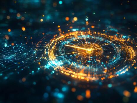 Abstract Digital Clock with Network Nodes photo