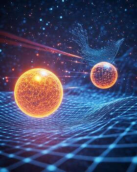 Abstract Digital Rendering of Interconnected Spheres and Grid Network photo