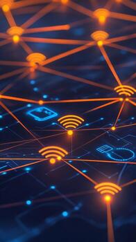 Abstract Network Visualization with Wifi Symbols and Device Icons photo