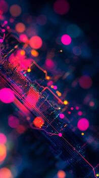 Abstract Representation of Circuit Board with Illuminated Nodes photo