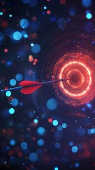 flecha sorprendentes iluminado circular objetivo con bokeh antecedentes foto