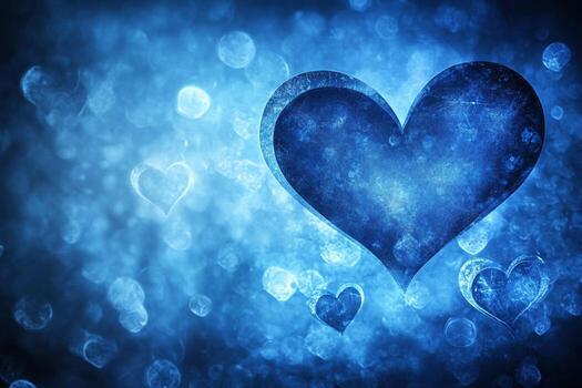 Blue Heart with Background of Smaller Hearts and Bokeh photo